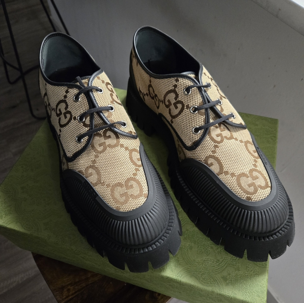 Gucci Macro GG Canvas Derby Shoes